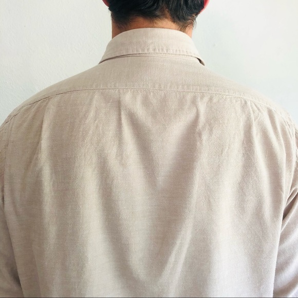 🔥SOLD🔥90s VTG LL BEAN 100% Cotton Tan Beige Long Sleeve Collared Shirt Sz - Picture 4 of 8